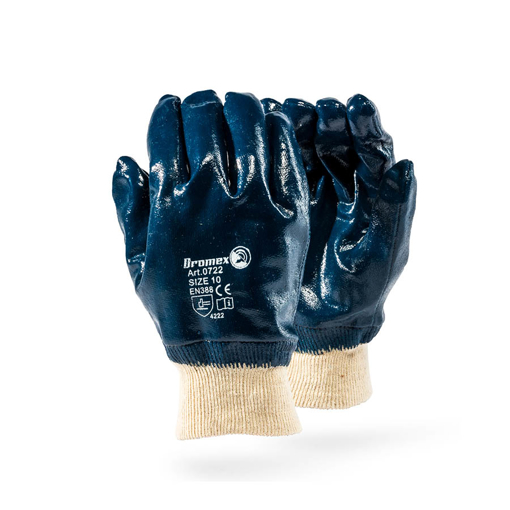 Picture of Glove Blue Nitrile Full Dip Knit Wrist Sz10