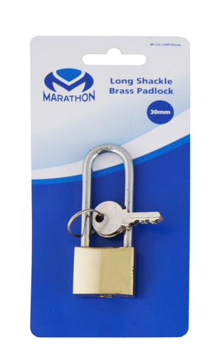 Picture of Padlock 30mm Long Shackle Brass Blister Pack