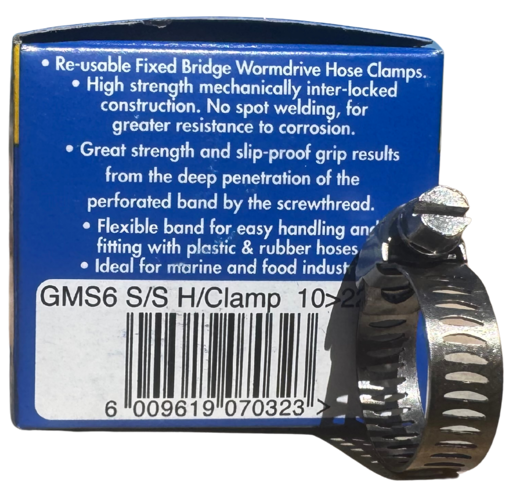 Picture of Hose Clamp GMS 6  10-22mm  8mm Band Stainless