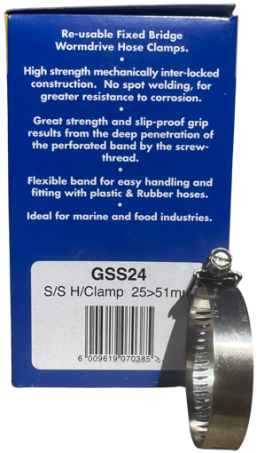 Picture of Hose Clamp GSS 24  25-51mm 12mm Band Stainless